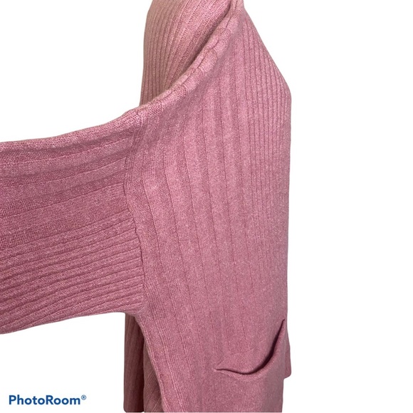 NWT Topshop Long Cardigan Sweater Slouchy Ribbed-Knit Pockets Pink Sz Large 12 - Picture 6 of 10
